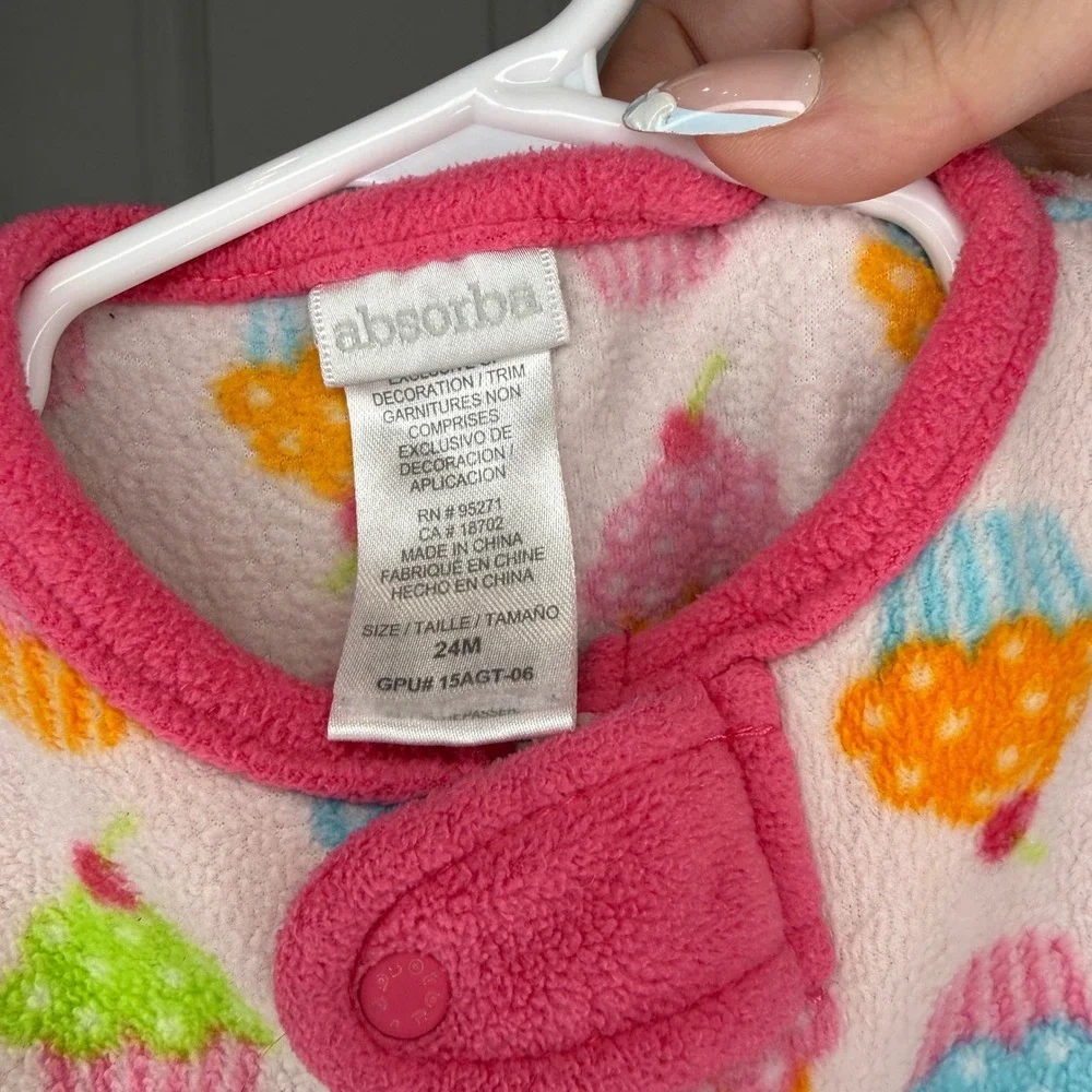 Absorba Girls Pink Cupcake Fleece Footed Pajamas Sleeper Size 24‎ Months